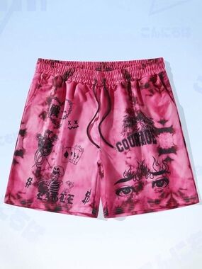 ROMWE Pink Tie-Dye Graphic Drawstring Athletic Shorts